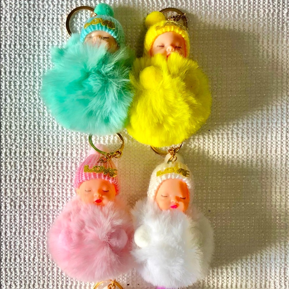 Love Sleeping Baby Pompom Keychain